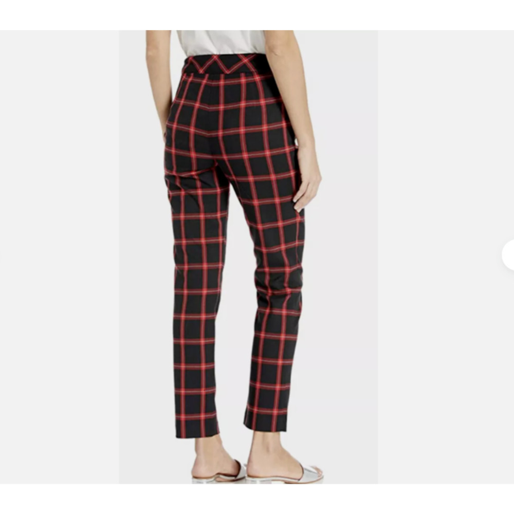 TRINA TURK Women’s Plaid Montebello Dress Ankle Pants Black & Red 6 Medium Prepp - Picture 5 of 11